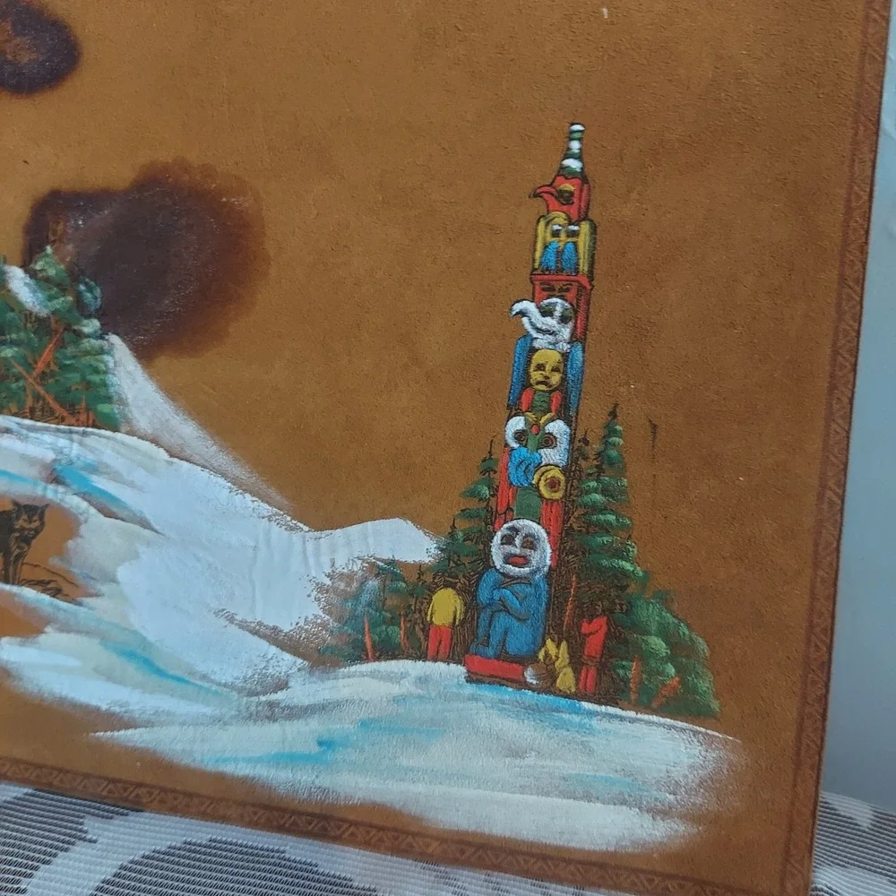 Vintage The Malamute Limited Leather Photo Album Hand Painted Dog Sled Totem Tan